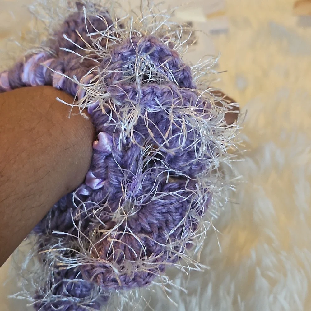 Hand Crafted Purple White Tutu Hair Accessory Crochet Purple Knit Elastic Women